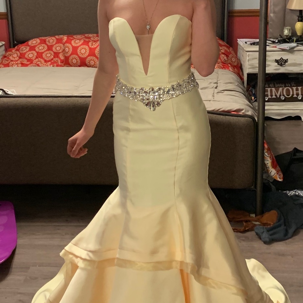 Yellow strapless Jovani dress